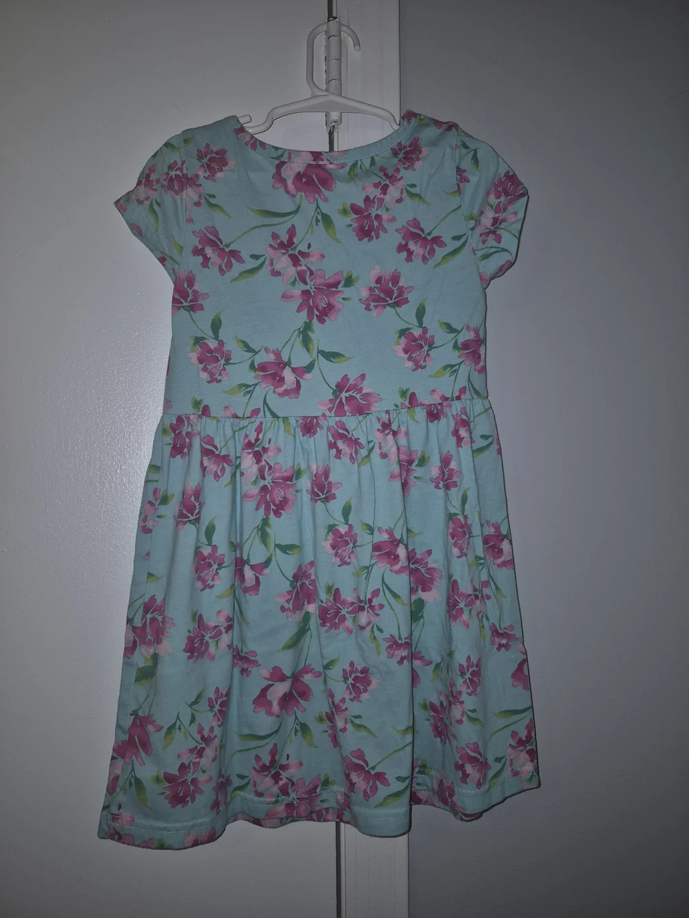 Children's Place Size 5/6 Girls Floral Print Aqua Dress with Pink Flowers - Picture 5 of 5